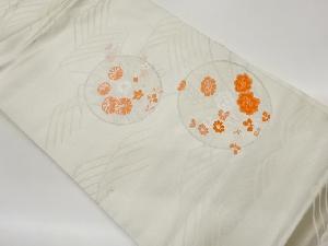 丸文に秋草・波模様織出し名古屋帯